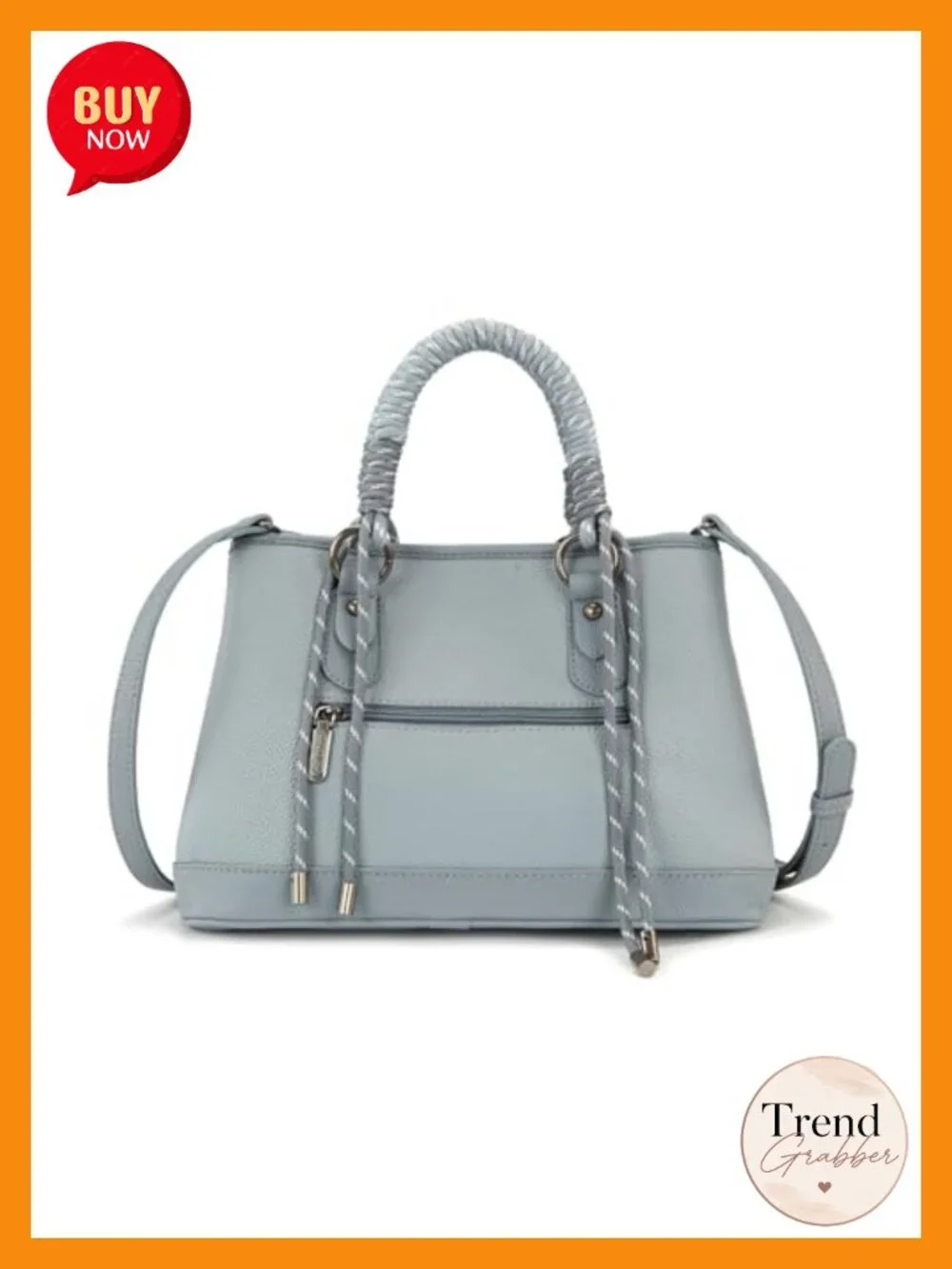 Vegan Leather Medium Satchel Tote Purse with Braided Rope Handle & Crossbody